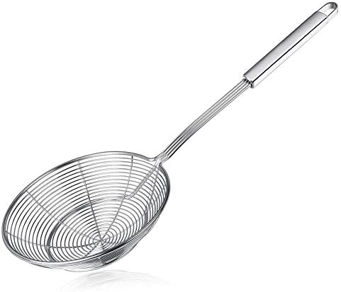 Pider Strainer Skimmer, Swify Stainless Steel Asian Strainer Ladle Frying Spoon With Handle For Kitchen Deep Fryer, Pasta, Spaghetti, Noodle, 5.5 Inch