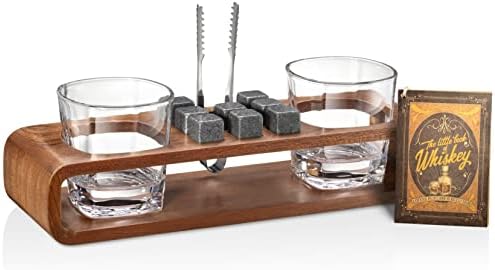 Whiskey Stones Gift Set With Stand | Handcrafted Whiskey Glass Set Granit Whiskey Rocks For Perfect Drink | Whiskey Gift Set & Whiskey Kit | Best Whisky Stones Glass Set For Men Dad (Mahogany)