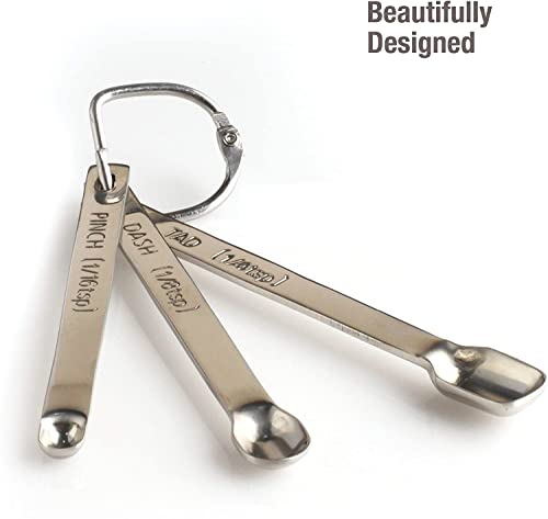 LbDepot Measuring Spoons Set Of 3 (Tad 1/4 Teaspoon, Dash 1/8 Teaspoon, Pinch 1/16 Teaspoon), Chrome Finish, Premium Heavy-Duty Stainless Steel, Narrow, Long Handle Design Fits In Spice Jar