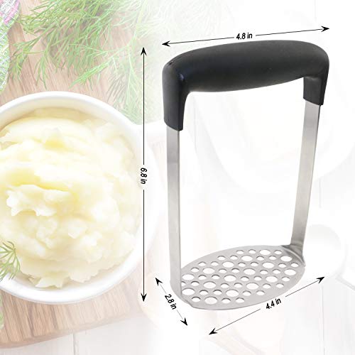 Stainless Steel Potato Masher, Black Handle, 12 × 7 × 17 Cm