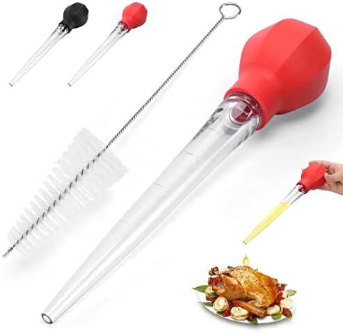 Large Turkey Baster With Cleaning Brush - Premium Baster Tool For Cooking - Easy To Use And Clean - Powerful Bulb Baster Syringe - Dishwasher Safe - Flavor Meat Poultry, Beef, Chicken(Black)
