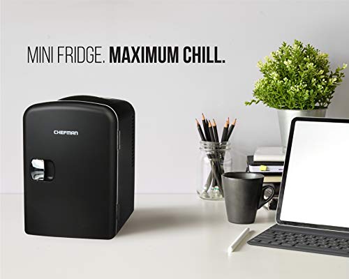 Mini Portable Black Personal Fridge Cools Or Heats And Provides Compact Storage For Skincare, Snacks, Or 6 12oz Cans W/A Lightweight 4-liter Capacity To Take On The Go