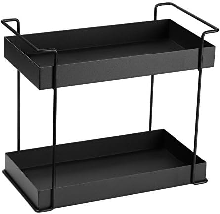 WINNER H 2 Tier Wrought Iron Standing Rack, Cosmetic Organizer Holder, Bathroom Countertop Trays, Kitchen Tray, Small Household Items Organizer Shelf(Black)