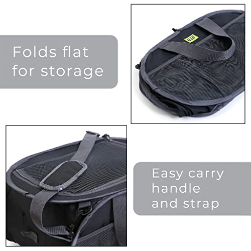 Pop Up Compact Tote Organizer Bag With Shoulder Strap And Easy To Carry Handles - Heavy Duty Foldable Material - Shopping, Travel, And More - Home Organization - 17 X 11.5 Inch - Black