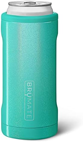Hopsulator Slim Can Cooler Insulated For 12oz Slim Cans | Skinny Can Coozie Insulated Stainless Steel Drink Holder For Hard Seltzer, Beer, Soda, And Energy Drinks (Glitter Merlot)