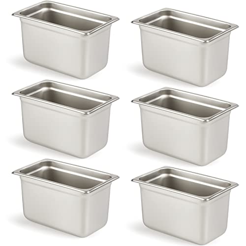 6 Pack Anti-Jam Hotel Pans, 1/3 Size 6 Inch Deep, NSF Commercial 18/8 Stainless Steel Chafing Steam Table Pan, Catering Storage Metal Food Pan