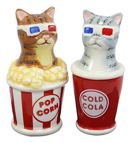 Funky Cats With Cinema 3D Glasses Sitting In Soda Pop Cup And Popcorn Tub At The Movies Salt And Pepper Shakers Set Ceramic Figurines Party Kitchen Tabletop Cat Decor Collectible