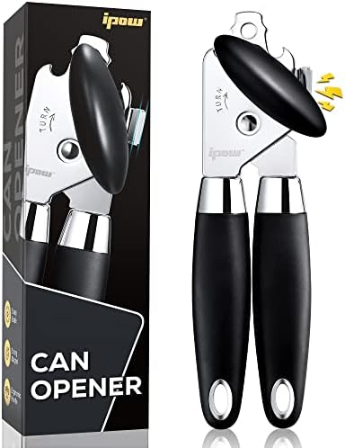 Can Opener Manual, Stainless Steel Can Opener With Magnetic Lid Catch, Sharp Blade, Big Rubber Knob, Non-slip Handle & Multifunctional Bottle Opener, Smooth Edge, Easy Grip,Effortless, Heavy Duty