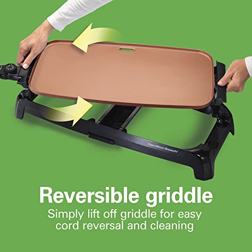 Hamilton Beach Durathon Ceramic Electric Skillet With Removable 12x15” Pan (38529K) & Durathon Ceramic Griddle Electric With 200 Square Inch PTFE & PFOA Free Cooking Surface (38519R)