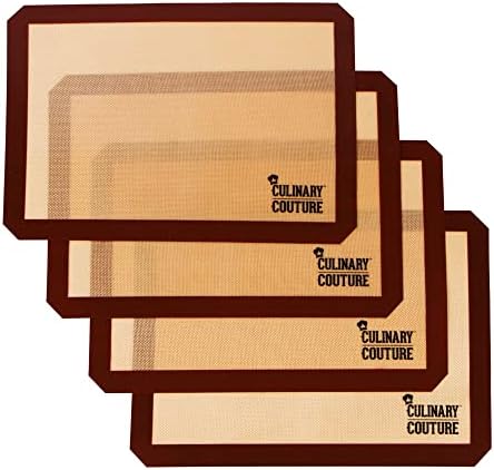 Non-Stick Silicone Baking Mats Set Of 3-2 Half Sheets And 1 Quarter Sheet - Reusable Baking Sheet And Macaron Mat - Silicone Baking Mat For Cookie Sheet, Includes Recipe E-Book