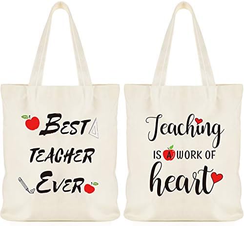 Frienda 2 Pcs Teacher Tote Bags Canvas Teacher Appreciation Bags For Women Reusable Teacher Gift Bag For School Supplies