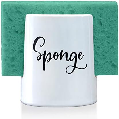 Sponge Holder For Kitchen Sink, Enbossed Ceramic Porcelain Cup For Sponges, Rustic Farmhouse Decor, White