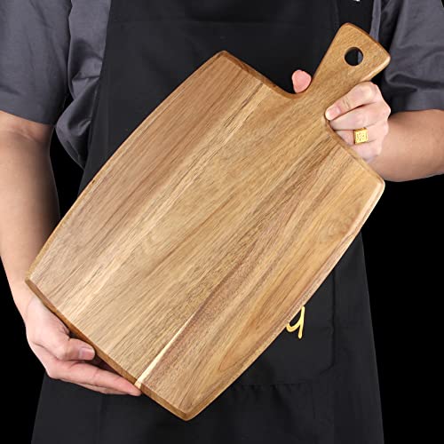 Best Acacia Wood Cutting Board With Handle Wooden Charcuterie Board Kitchen Chopping Boards For Bread Meat Cutting Boards Fruit Cheese Serving Board Butcher Block Carving Board, 17" X 10"