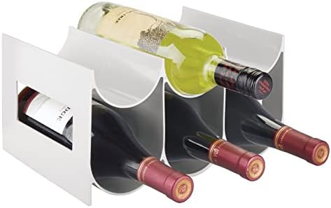 Plastic Free-Standing Water Bottle Organization/Wine Rack Storage Organizer For Kitchen Countertops, Cabinet, Bin, Pantry, Fridge, Refrigerator, 3 Tiers, 9 Bottles, Lumiere Collection - White