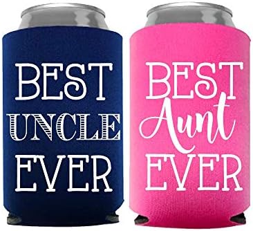 Best Aunt And Uncle Ever Can Coolers, Set Of 2, 1 Pink And 1 Navy Blue Beer Can Coolies, New Aunt Gifts, Novelty Can Cooler, Perfect Birthday, Gender Reveal Gift, Baby Announcement (Aunt And Uncle)