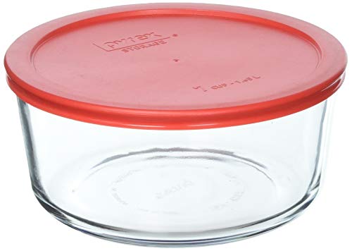 Pyrex 7 Cup Storage Capacity Plus Round Dish With Plastic Cover Sold In Packs Of 4, Pack Of 4, Red