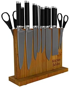 Fe Block Magnetic Knife Holder With 18 Powerful Magnetic Boards, 100% Pure Bamboo Large Capacity Knife Organizer Block, Double Side Strongly Magnetic Kitchen Utensil Display (Stand)