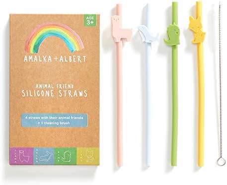 Silicone Straws Reusable Safe For Kids, 4pcs Flexible 7.8 Inches Long With 1 Cleaning Brush For 20oz And 30oz Tumblers, BPA Free, Eco-Friendly