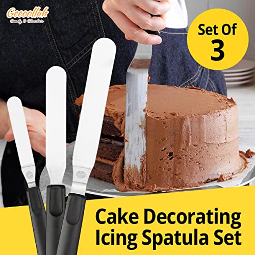 Wilton Spatula Set Cake Decorating Supplies – Set Of 3 Offset Spatula Cake Decorating Tools – Stainless Steel Blade Spatulas For Kitchen Use – Frosting Spatula For Cookie Icing, Cupcakes, Fondant