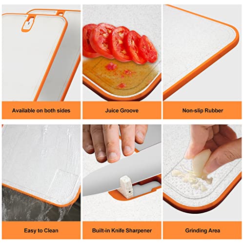 Plastic Cutting Board, 1 Pieces Dishwasher Safe Cutting Boards For Kitchen With Juice Grooves, Non-Slip, Reversible And Knife-Friendly With Built-in Sharpener & Grinding Area(off White)