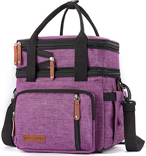 Dult Lunch Box For Work, Expandable Large Lunch Bags For Women Men, Leakproof Double Deck Lunch Box Cooler Tote Bag With Removable Shoulder Strap (Grey)