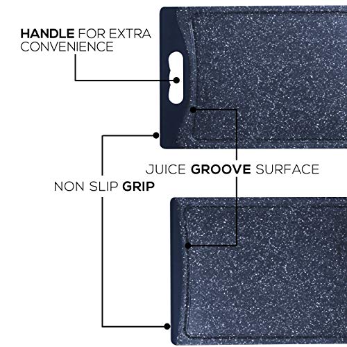 HEF GRIDS Durable Plastic Cutting Board Set, Chopping Board Thick Plastic, For Vegetable Meat Or Cheese With Non-Slip Feet And Handles With Juice Groove (Blue)