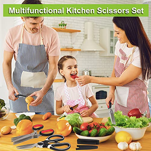 Mult- Purpose Kitchen Scissors Set 3 Pack, Herb Scissors With 5 Blades, Vegetable Peeler, Heavy Duty Poultry Scissors For Bottle Opener, Herb Cutter Shears