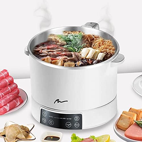 Long Lasting 3L Premium Smart Lifting Electric Hot Pot Electric Shabu Shabu 800W Food Grade Stainless Steel, Low Sugar Cooker Steamer / 3L For Rice Shabu Shabu Noodles Soup Ramen Measuring Cup, Steaming Basket (Green)