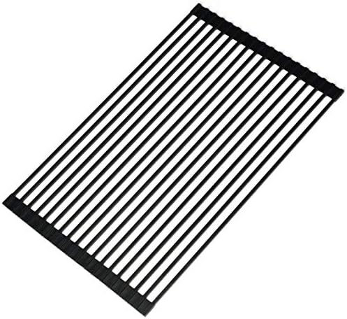 Large Roll Up Dish Drying Rack 20.5'' Silicone Over Sink Dish Drying Rack Cubic Silicone Wrapped Steel Solid Bars Dish Racks For Kitchen Counter Sink Drying Rack (Matte Black, Large20.5"Lx13"W)