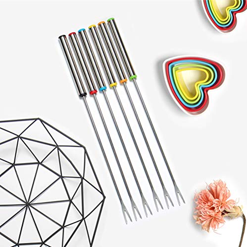 6 Pack Color Coding Cheese Fondue Forks, Stainless Steel Fruit Fondue Forks, 9.5 Inch