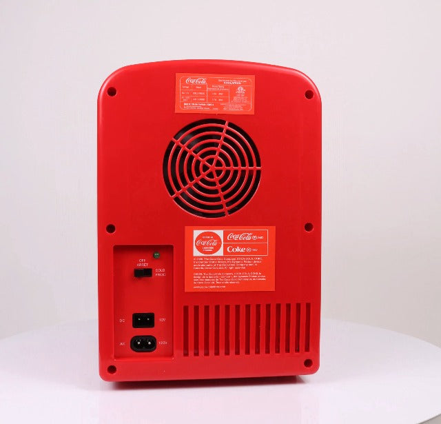 Coca-Cola Classic Coke Bottle 4L Mini Fridge W/ 12V DC And 110V AC Cords, 6 Can Portable Cooler, Personal Travel Refrigerator For Snacks Lunch Drinks Cosmetics, Desk Home Office Dorm, Red