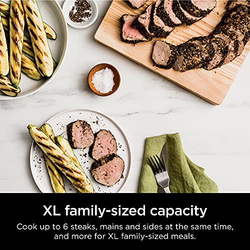 Ninja IG601 Foodi XL 7-in-1 Indoor Grill Combo, Use Opened Or Closed, Air Fry, Dehydrate & More, Pro Power Grate, Flat Top Griddle, Crisper, Black, 4 Quarts
