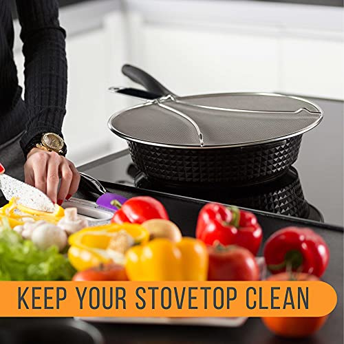 13", 11.5", 9.5" Stainless Steel Fine Mesh Splatter Screen With Resting Feet Set, Black Handles
