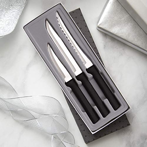 Ada Cutlery Cooking Essentials Knife Starter Gift 3 Piece Set Resin Stainless Steel, 8 7/8 Inches, Black Handle