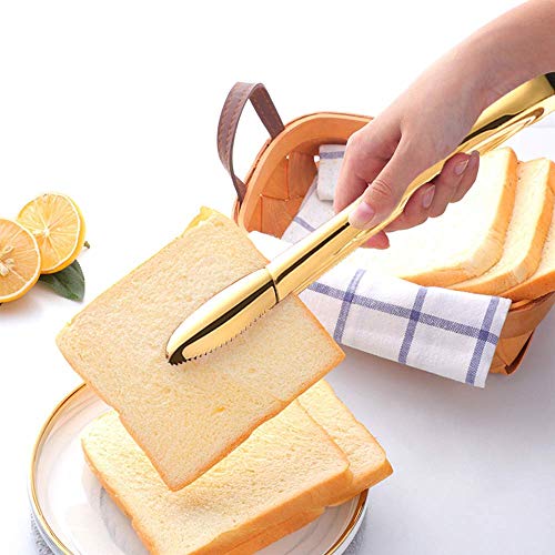 2-Pack 9 Inch Stainless Steel Gold Salad Tongs, Non-slip & Easy Grip Smart Locking Clip Handy Utensil For Cooking, Serving, Barbecue, Buffet, Salad, Ice, Oven