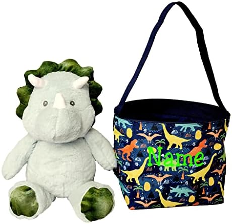 Dinosaur Easter Basket Bucket Fabric Tote Bag Toy Bin - Can Be Personalized Or Monogrammed - Great Gift For Boy Or Girl