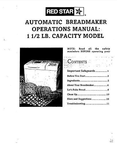 Instruction Manual For Red Star Bread Machine Maker Instruction Manual (Model: KBM12) Reprint