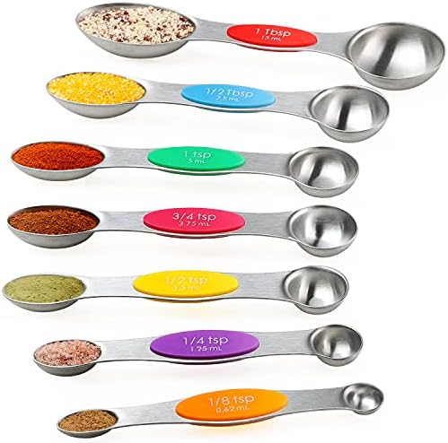 Magnetic Measuring Spoons Set Of 7 Stainless Steel Metal Double Sided Teaspoon Tablespoon For Dry And Liquid Ingredients