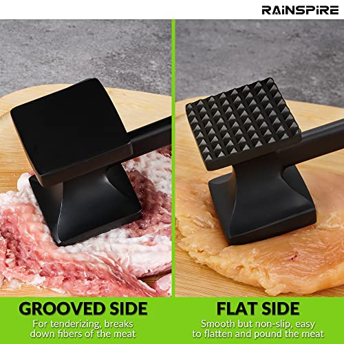 Rainspire Heavy Duty Meat Tenderizer Hammer, Meat Mallet Tenderizer With Soft Handle, Dual-Sided Meat Hammer Tenderizer, Meat Pounder Kitchen Mallet For Beef, Chicken Pounder, 10", Black