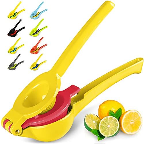 Metal Lemon Lime Squeezer - Manual Citrus Press Juicer (Yellow And Red)