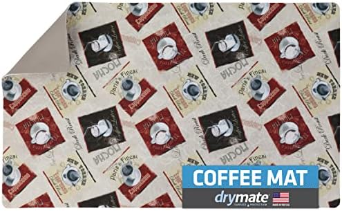 Coffee Maker Mat, (Coffee Station Bar Accessory) Protects Kitchen Countertops From Spills, Stains & Scratches - Absorbent/Waterproof/Machine Washable (USA Made) (12” X 20”) (Java Chalkboard)