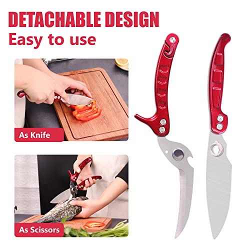 Red Poultry Shears, Heavy Duty Kitchen Scissors With Built-In Spring, Detachable Kitchen Shears With Safety Lock, Sharp Stainless Steel Cooking Scissors For Chicken/Bone/Turkey/Seafood/Fish