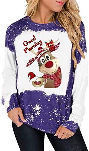 Pullover Sweatshirts For Women Fall Loose Tops Sweatshirts Long Sleeve Christmas Print Crew Neck Pullover Top Fall