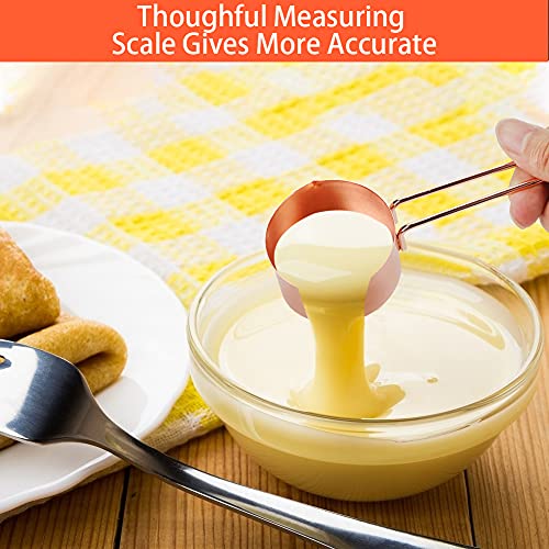 8 Pcs Measuring Cups And Spoons Set Intsun Stainless Steel Rose Gold Measuring Cups & Spoons With Engraved Marking Ruler For Measuring Dry & Liquid Ingredients Baking Cooking, Mixing & Food Processing