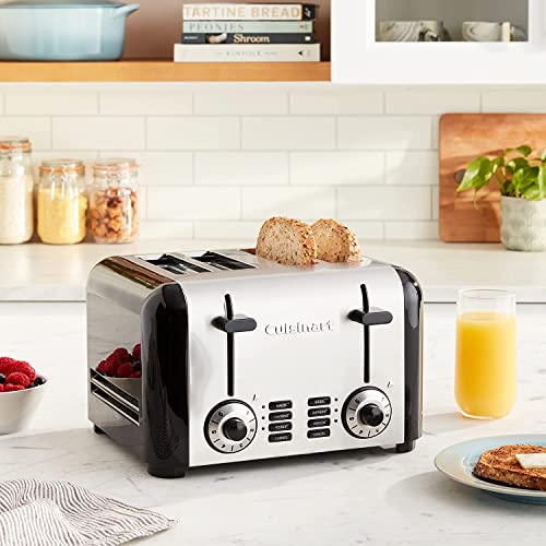 Cuisinart 4 Slice Toaster, Compact Toaster For Toast, Bagels, Defrost, Reheat & More, Stainless Steel/Black, CPT-340P1