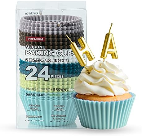 Katbite Silicone Cupcake Baking Cups 24 Pack, Heavy Duty Silicone Baking Cups, Reusable & Non-stick Muffin Cupcake Liners Holders Set For Party Halloween Christmas Bakery Molds Supplies