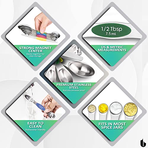 Magnetic Measuring Spoons Set Stainless Steel, Dual Sided For Liquid Dry Food, Measuring Cups Spoons Set Fits In Spice Jar, Kitchen Gadgets, Cooking Utensils Set, Including Leveler, 8Color