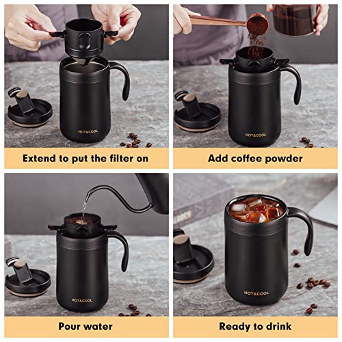 16oz Camping Coffee Maker Pour Over Coffee Maker Set With Stainless Steel Coffee Mug + Collapsible Pour Over Coffee Filter - For Travel Camping Offices Backpacking