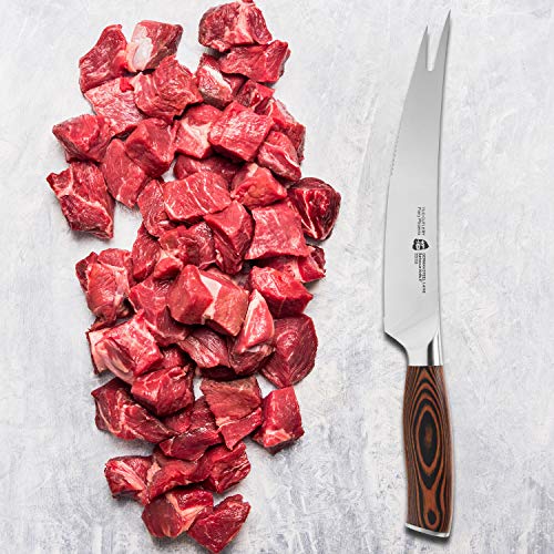 - 8'' Barbecue Knife - Meat & Carving Forks Knife Ham&Butter Knives Fork-Shaped Tip Knives Flexible Utility Knife - HC German Steel Full Tang Pakkawood Handle - Gift Box Included - Fiery Series