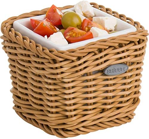 Westmark Saleen Rectangular Wicker Basket With Porcelain Insert, 9,5 X 9,5 X 7,5 Cm, Beige